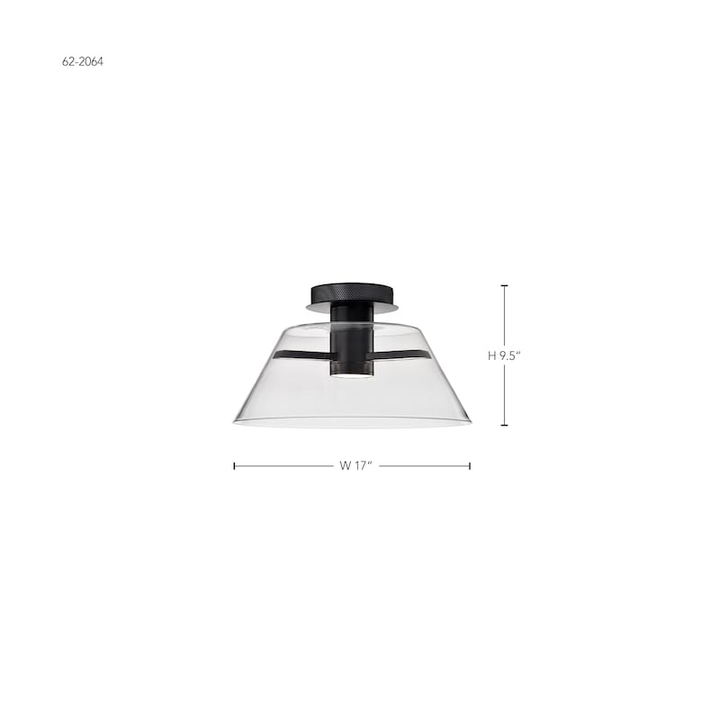 Edmond - 17 Inch LED Semi Flush - Matte Black with Clear Glass