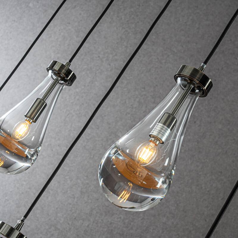 CraftHome Farmhouse Raindrop Glass Antique Brass Chandelier Rustic Teardrop Cluster Pendant Light for Kitchen Island