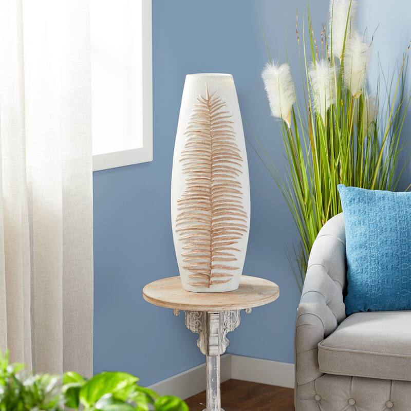 Polystone Leaf Decorative Vase - White - Roche River Decor
