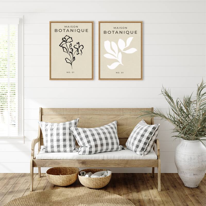 Amanti Art Botanical Sketch & Elegant Leaves 2 Piece by Treechild Framed Canvas Wall Art