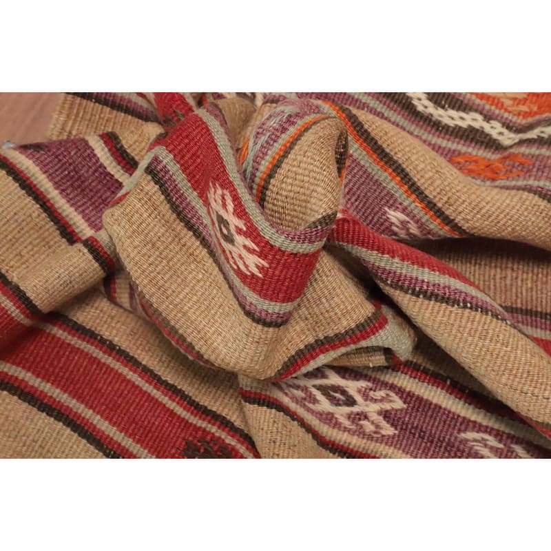 Hand Woven Oriental 100% Wool Carpet Southwestern Tribal Multi-Colored Kilim Area Rug - 7' 4'' X 4' 4''