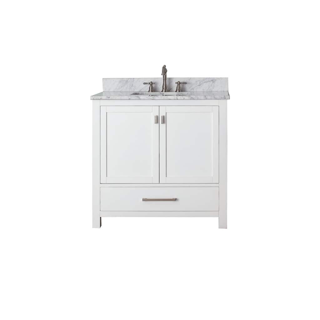 Modero 36 in. Single Sink Bathroom Vanity in White with Carrara Marble Top - 37"W x 22"D x 35"H