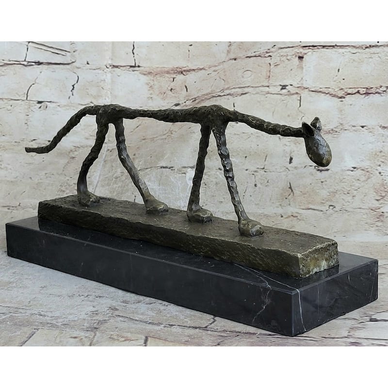 Abstract Cat Bronze Statue Sculpture By Alberto Giacometti Marble Base 6 Inches X 15 Inches