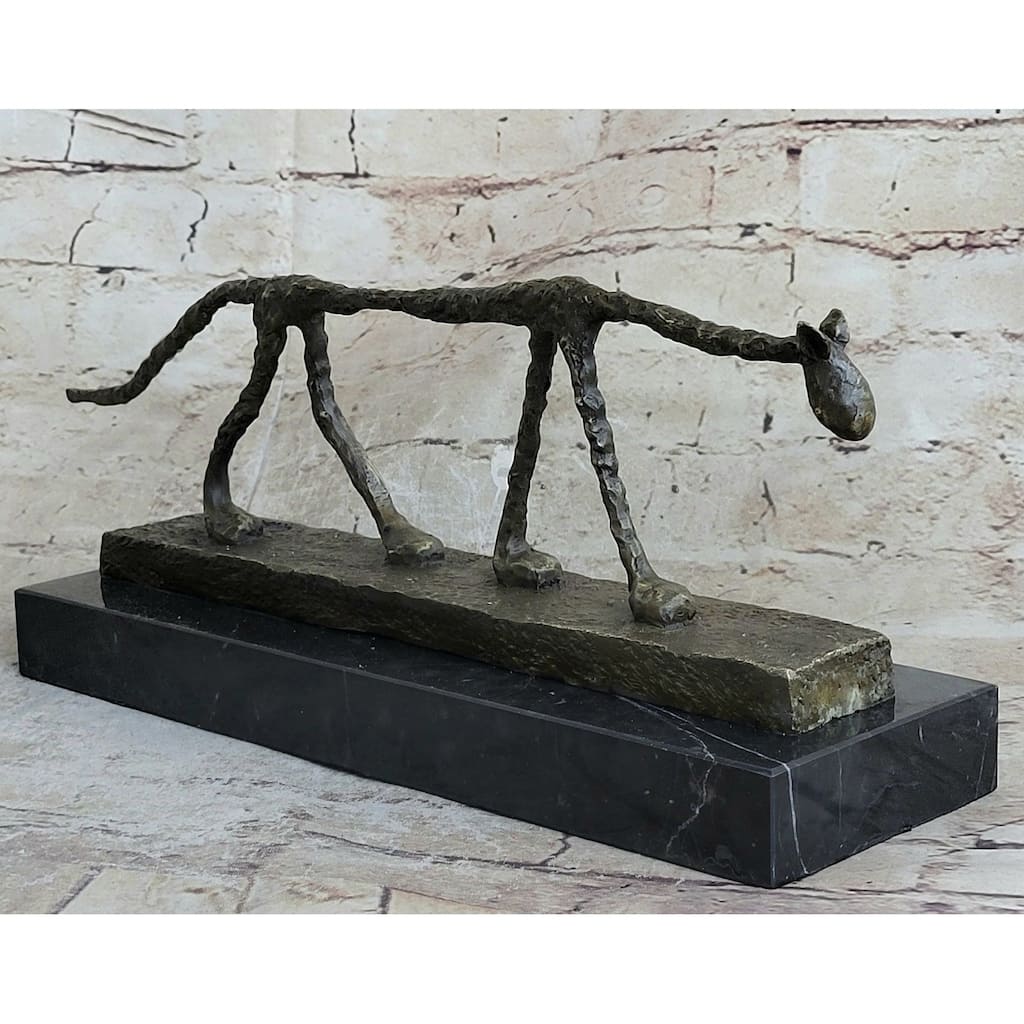 Abstract Cat Bronze Statue Sculpture By Alberto Giacometti Marble Base 6 Inches X 15 Inches