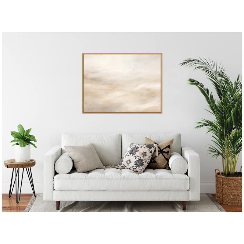 Kate and Laurel Sylvie Tonal Abstract Textural White and Beige Framed Canvas by The Creative Bunch Studio