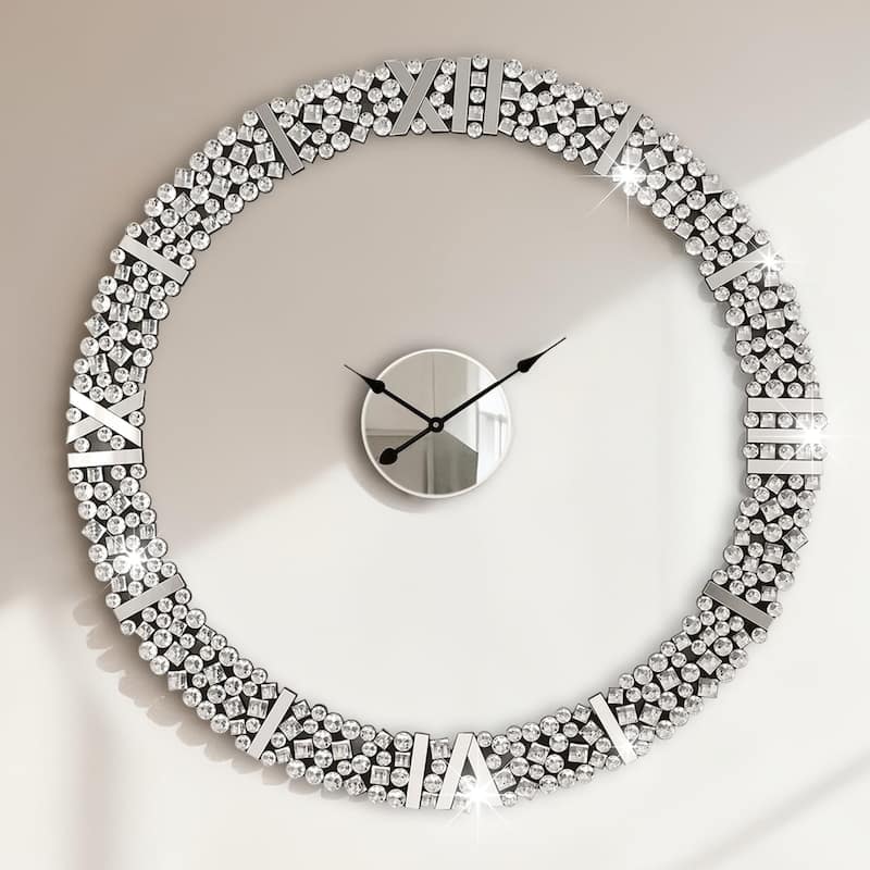 Foldable-Frame Round Wall Clock Adorned with Crystals