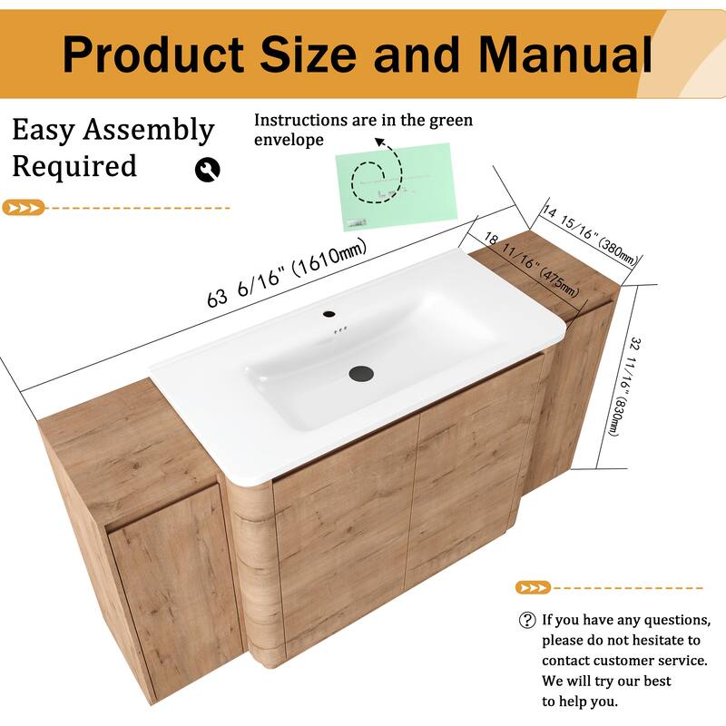 Malwee 36"/40"/48"/52"/60"/64"/84"/92" Bathroom Vanity with Sink, FreeStanding Bathroom Vanity with Door and Adjustable Shelf