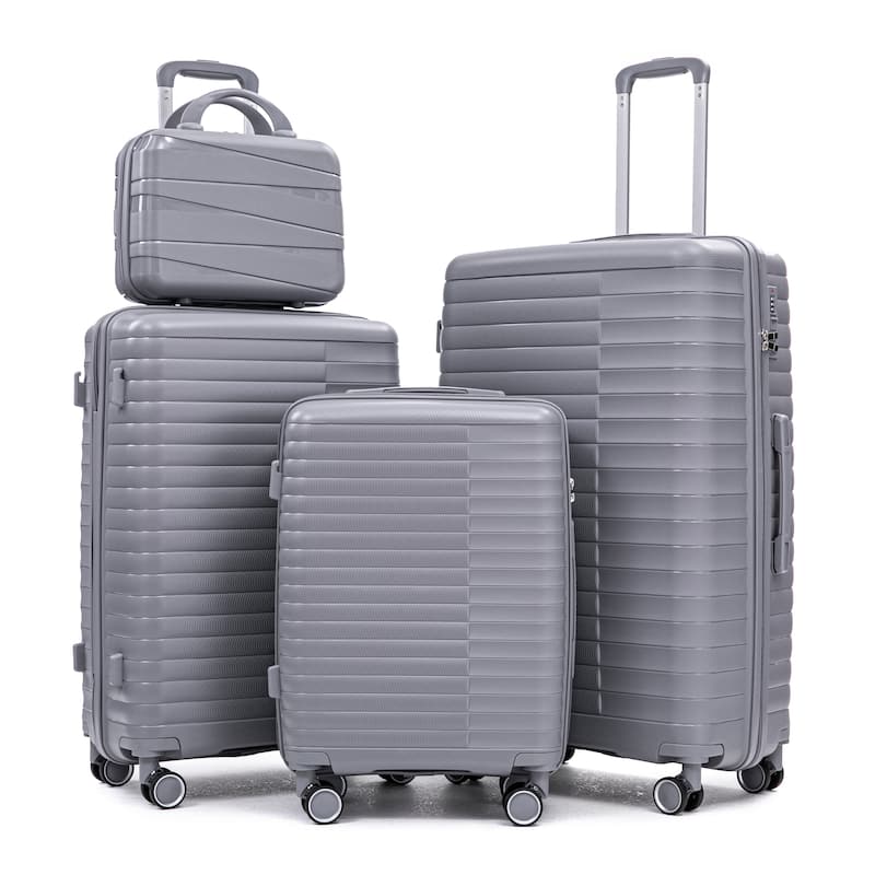 14IN 20IN 24IN 28IN 4 pcs/set in PP Spinner Wheel Luggage, Carry on Suitcase, Iron Pull Rod, Combination Password Lock - Light Gray