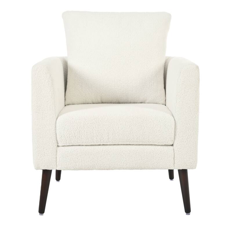 Modern Fabric Accent Chair with Wood Legs - White