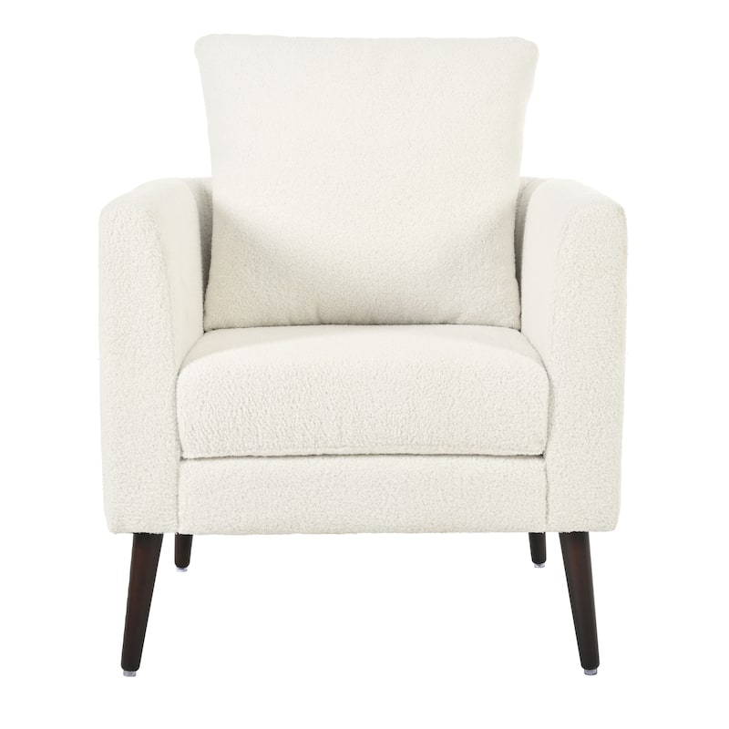 Teddy Fabric Accent Chair, Upholstered Lounge Armchair with Pillow, Reading Chair with Barrel Backrest & Wood Legs
