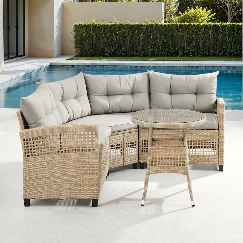 Corvus Fife 4-piece Outdoor Wicker Sectional Set with Round Glass Table
