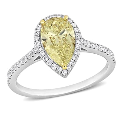 Miadora 1-3/4ct TDW Pear and Round-Cut Diamond Halo Ring in 14k White and Yellow Gold