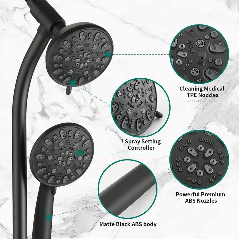 Drill-Free Stainless Steel Slide Bar Combo Rain Showerhead 7-Setting Hand, with Tup Spout (Rough-in Valve Included)