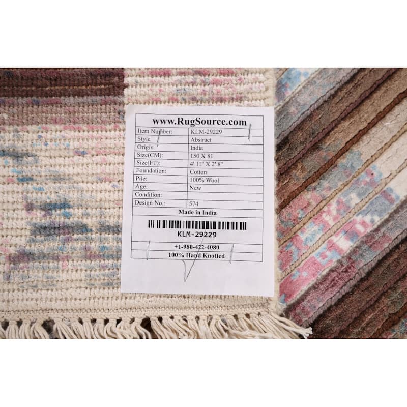Striped Abstract Accent Rug Hand-Knotted Wool Carpet - 2'8" x 4'11"