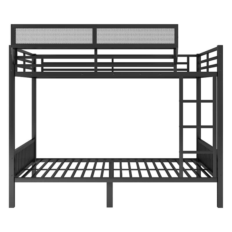 Queen Over Queen Metal Bunk Bed with Ladder and Storage Shelf for Adults Teens,Black