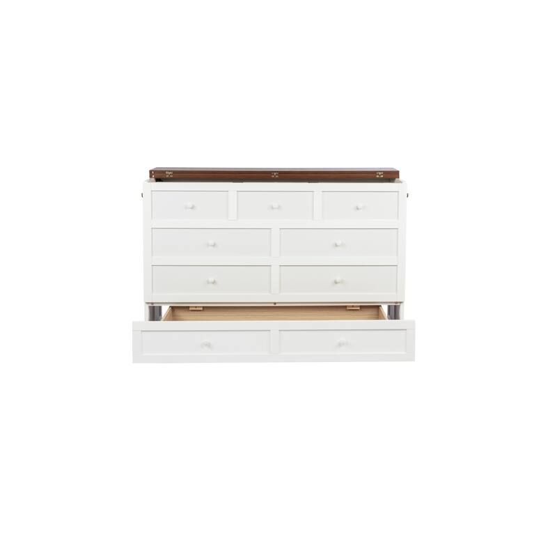 Roomfitters Queen Bed Cabinet with Storage Compartment & Charging Station, USB Ports, Solid Pine Space Saving Bed, White Walnut