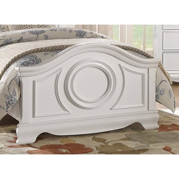 Full Size Traditional White Wooden Panel Bed with Headboard and Footboard