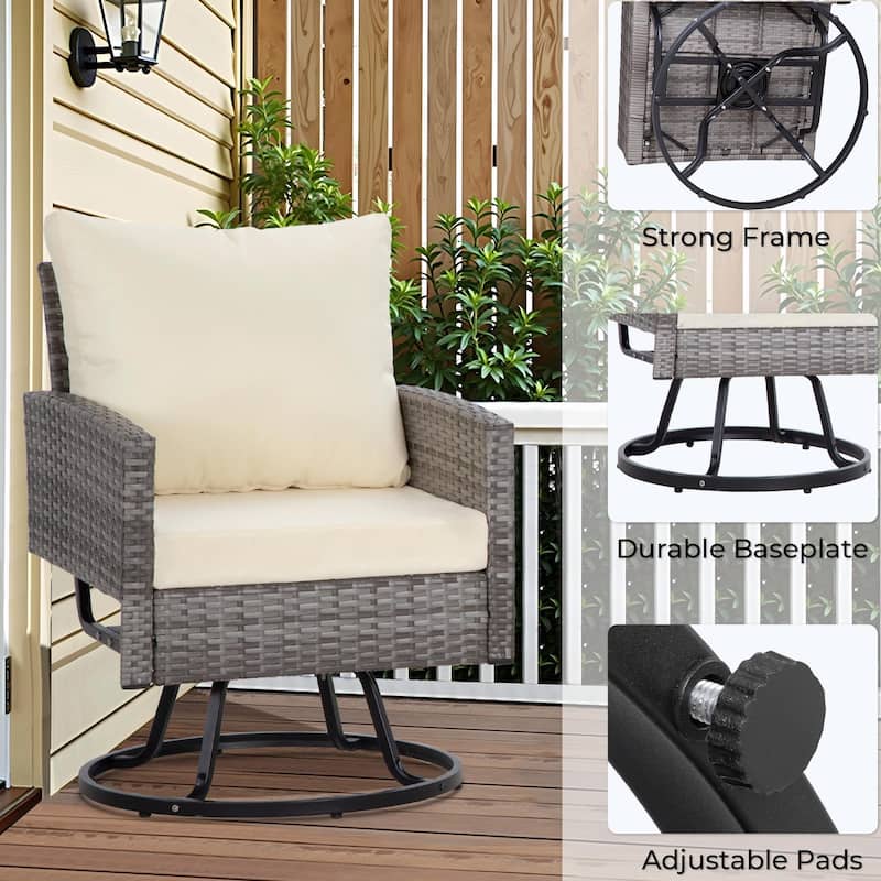 Durable Outdoor Swivel Patio Chairs with Cushions & Rattan Design