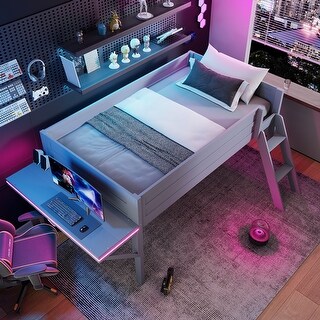 Twin Wood Gaming Loft Bed with LED Desk
