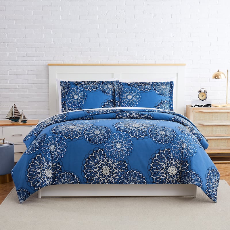 Midnight floral Down Alternative Comforter and Sham Set - Twin - Black - 2 Piece