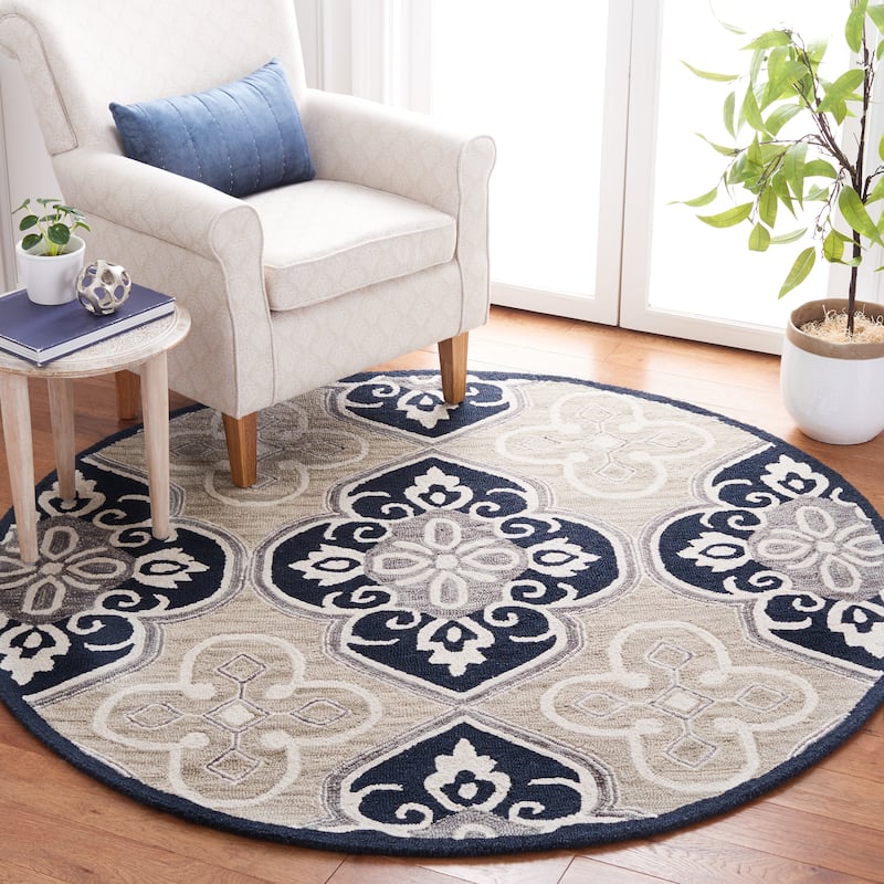 SAFAVIEH Handmade Aspen Valesca Floral Wool Rug - 6' Round - Blue/Ivory