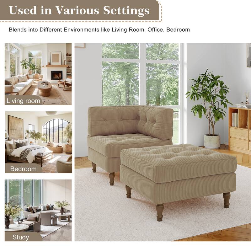 Corduroy L-shape Modular Corner Sectional Sofa with Reversible Storage Ottoman