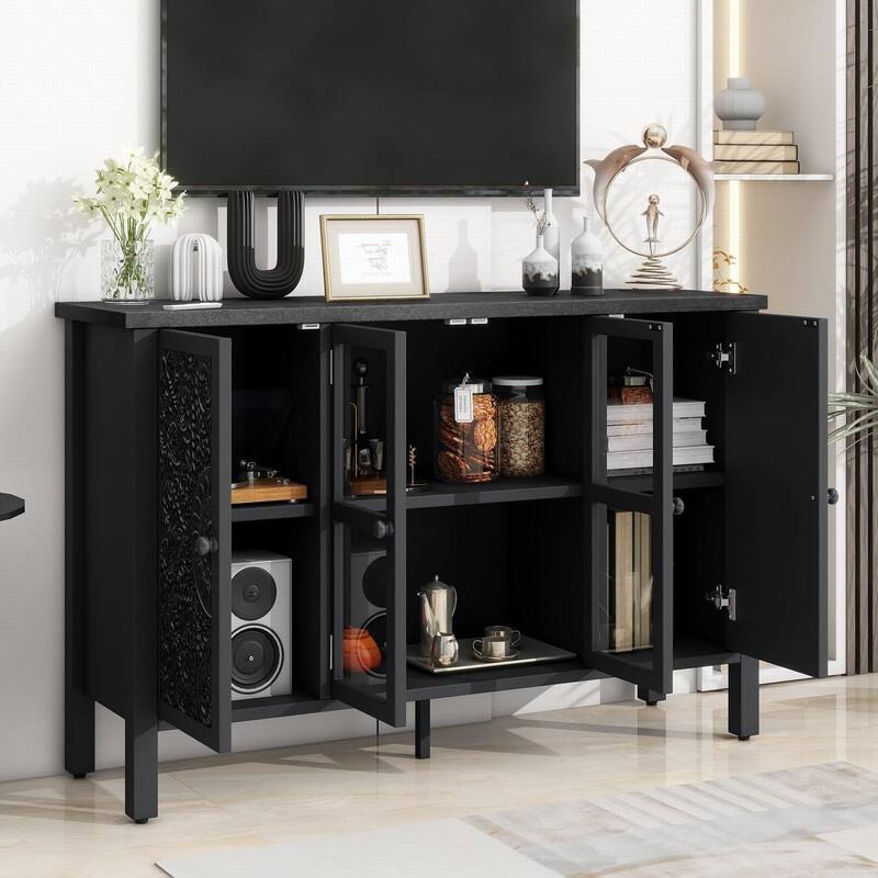 Retro TV Stand for TVs Up to 43" Media Console with Three Cabinets and Adjustable Shelves