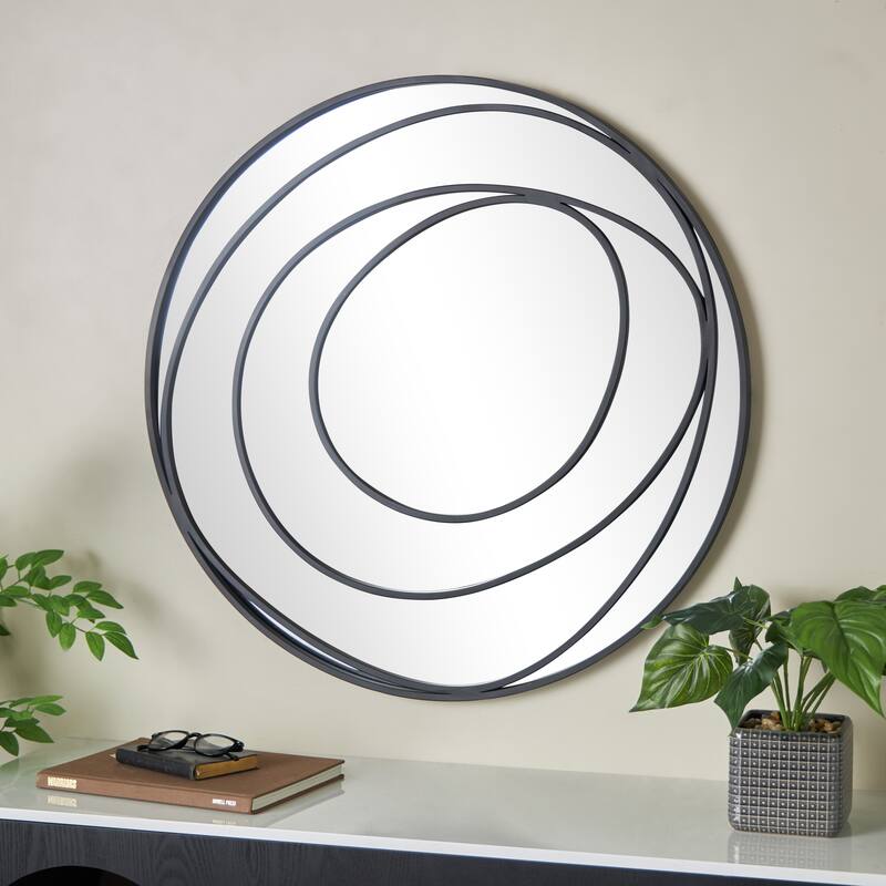 Black Metal Room Wall Mirror with Overlapping Circles - 1"W x 32"L x 32"H