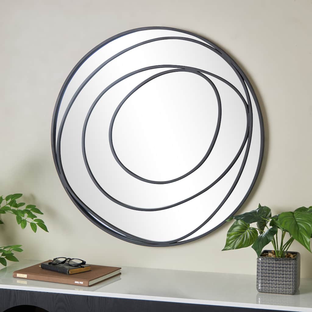 Black Metal Room Wall Mirror with Overlapping Circles - 1"W x 32"L x 32"H