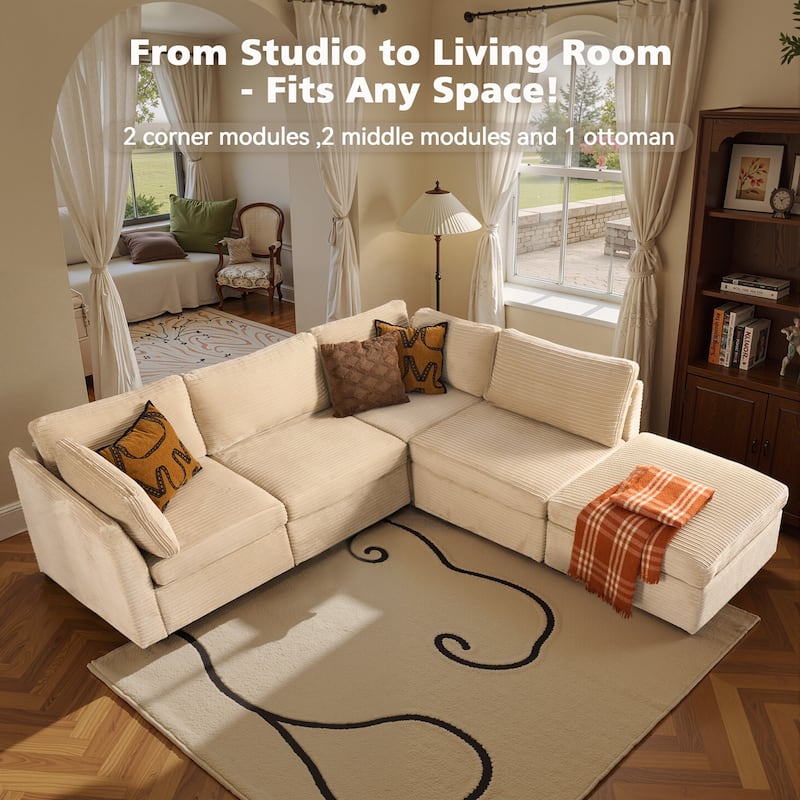 HOOOWOOO Modular Upholstery Fabric Sofa Couch with Ottoman
