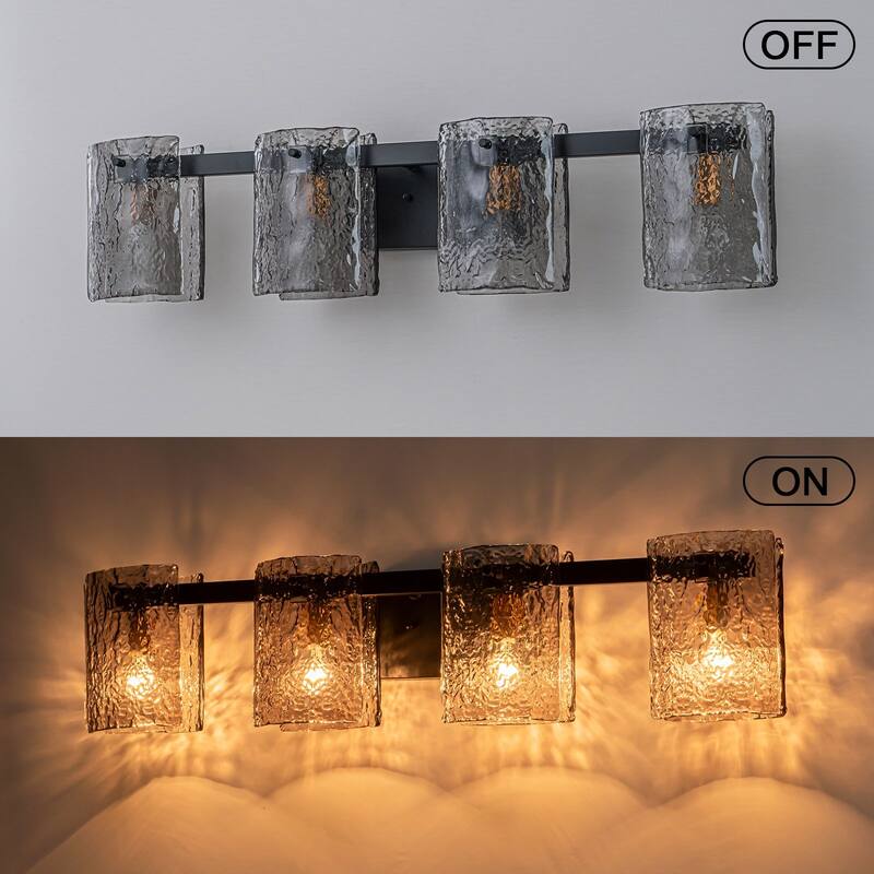 3/4-Light Textured Smoke Glass Wall Sconce — Modern Industrial Vanity Light for Bathroom