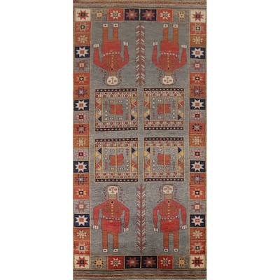 Hand Knotted Oriental 100% Wool Carpet Traditional Tribal Greys & Charcoal Heriz (serapi) Runner Rug - 9' 10'' X 4' 0''