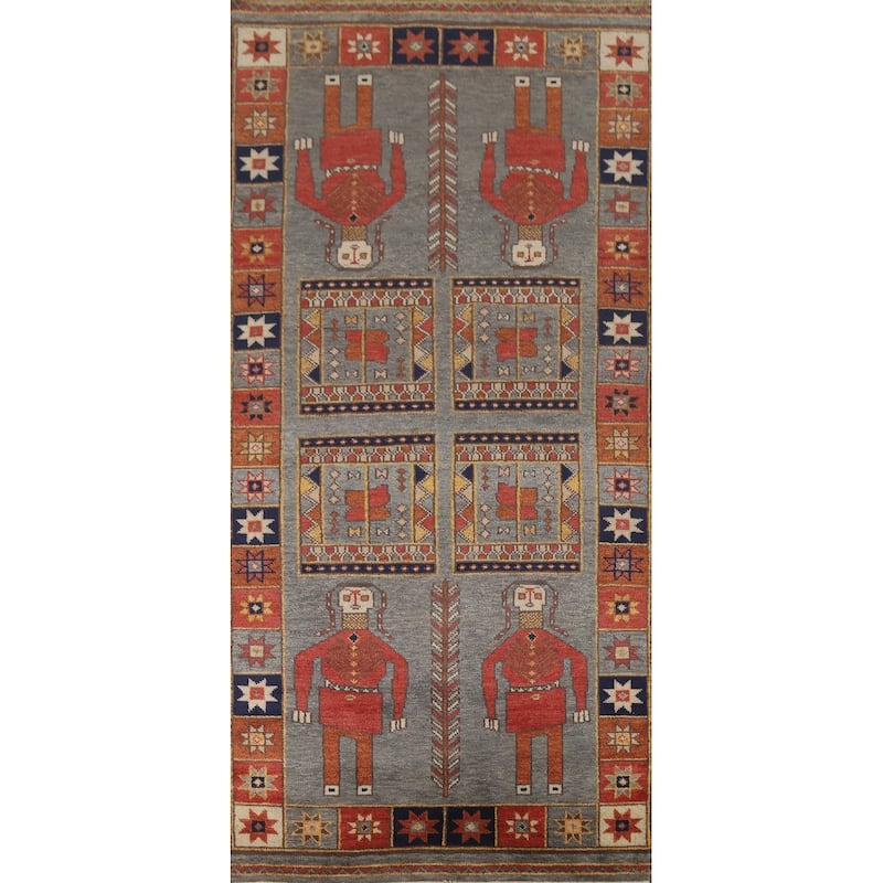 Hand Knotted Oriental 100% Wool Carpet Traditional Tribal Greys & Charcoal Heriz (serapi) Runner Rug - 9' 10'' X 4' 0''