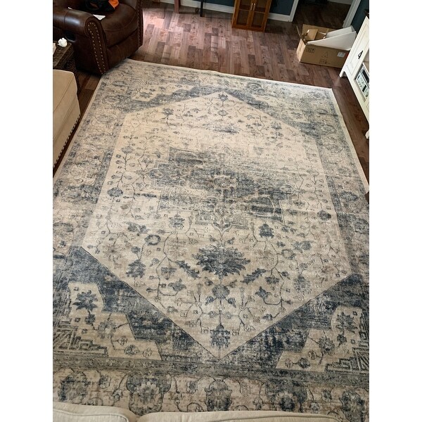 2'2 x 8' Ivory Navy SAFAVIEH Oregon Collection ORE883N Oriental Distressed Non-Shedding Living Room Entryway Foyer Hallway Bedroom Runner 