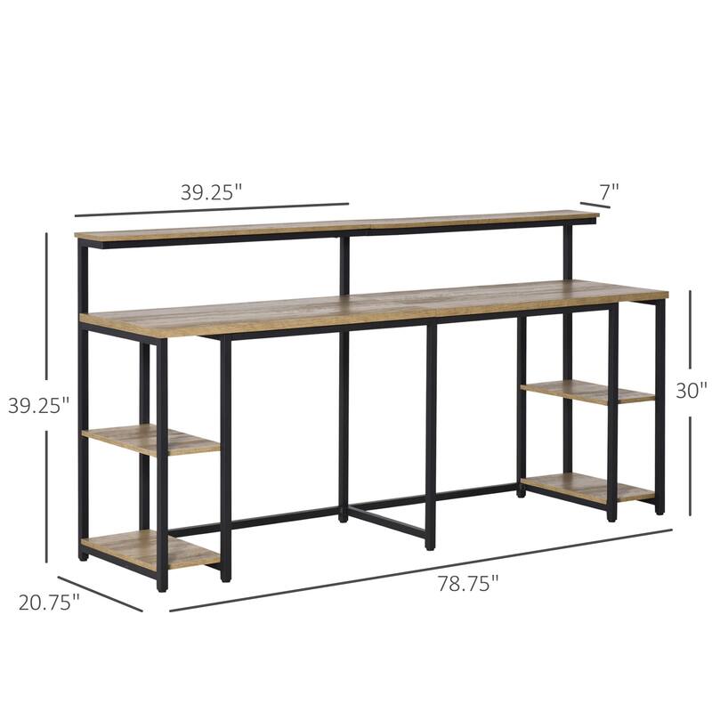 Industrial 2 Person Desk with Double Desktops and Monitor Shelves and Ample Storage for Shared Workspaces or Home Offices