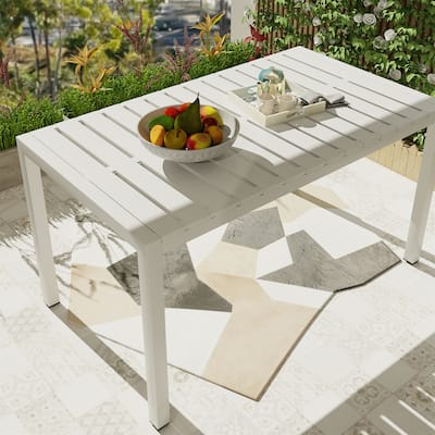 55" White Modern Rectangular Table, Indoor/Outdoor Multi-Purpose Dining Table