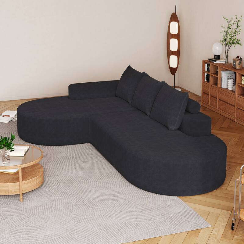 L Shaped Modular Curved Sectional Sofa, Chenille Upholstered 3 Seat Sofa, Corner Sofa with 3 Pillows for Living Room, Bedroom