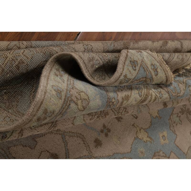 Light Brown Oushak Indian Area Rug Hand-Knotted Wool Carpet - 8'4"x 9'9"