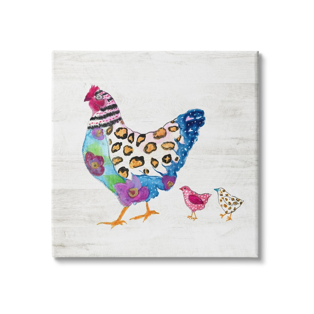 Stupell Abstract Chicken Walk Whimsical Patterned Farm Animal Canvas Wall Art - White
