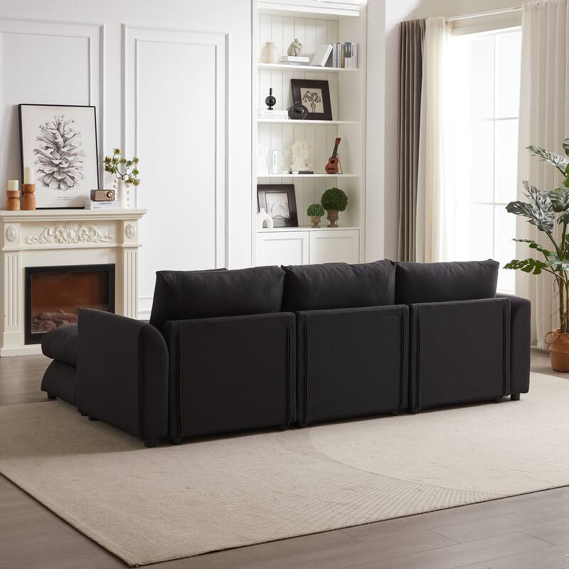 102.2" Fabric L-Shaped Modular Sleeper Sectional Sofa with Ottoman