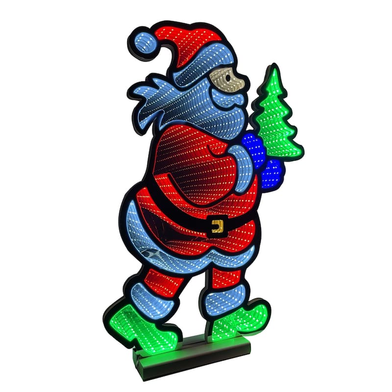 LED Lighted 3D Running Santa Christmas Infinity Mirror - 24"