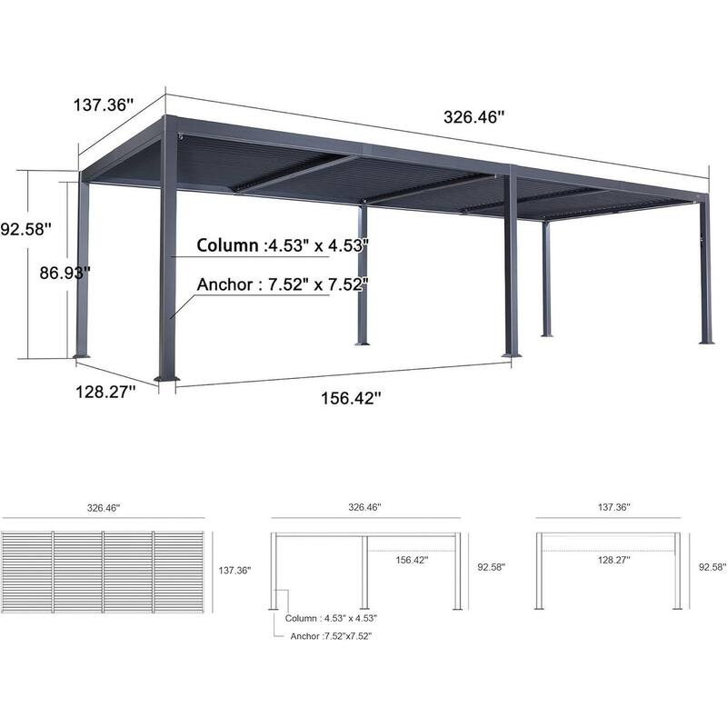 PURPLE LEAF Louvered Pergola Sun Shade Shelter with Adjustable Metal Roof for Patio Hardtop Pergola
