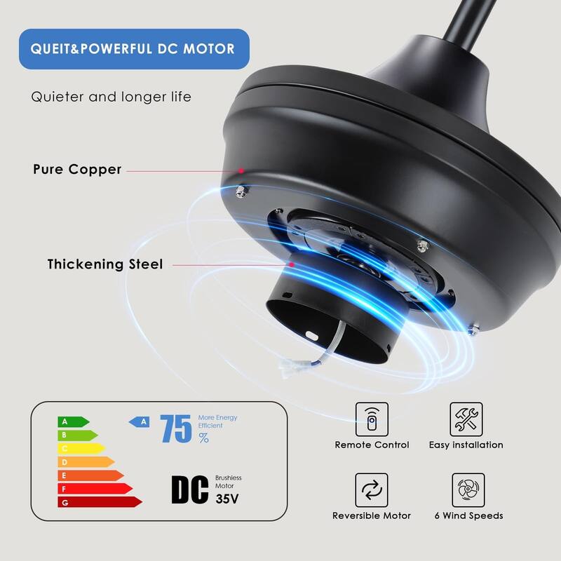 52 Inch Indoor and Outdoor Farmhouse Ceiling Fan with Light DC motor Wooden Blades Waterproof