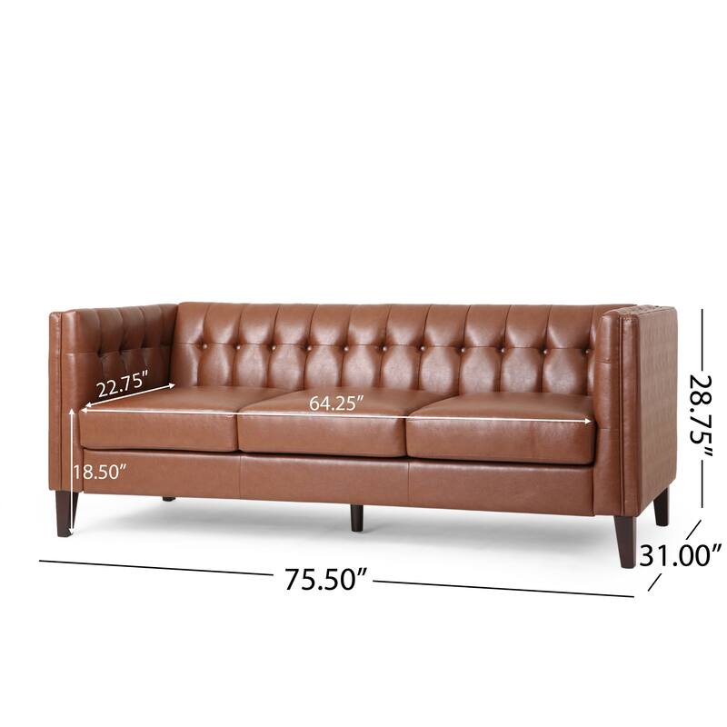 3-Seat Sofa with Tufted Back, Smooth Upholstery, Birch Legs