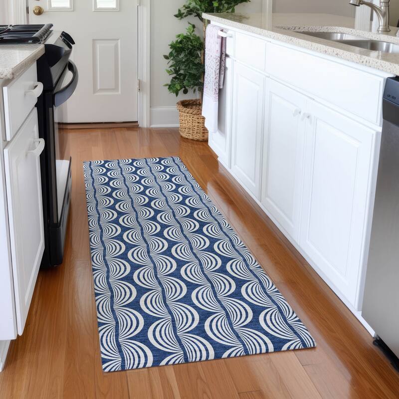 Premium Washable Super Soft Transitional Scallop Mayfield Rug - Navy - 2'3" x 7'6"