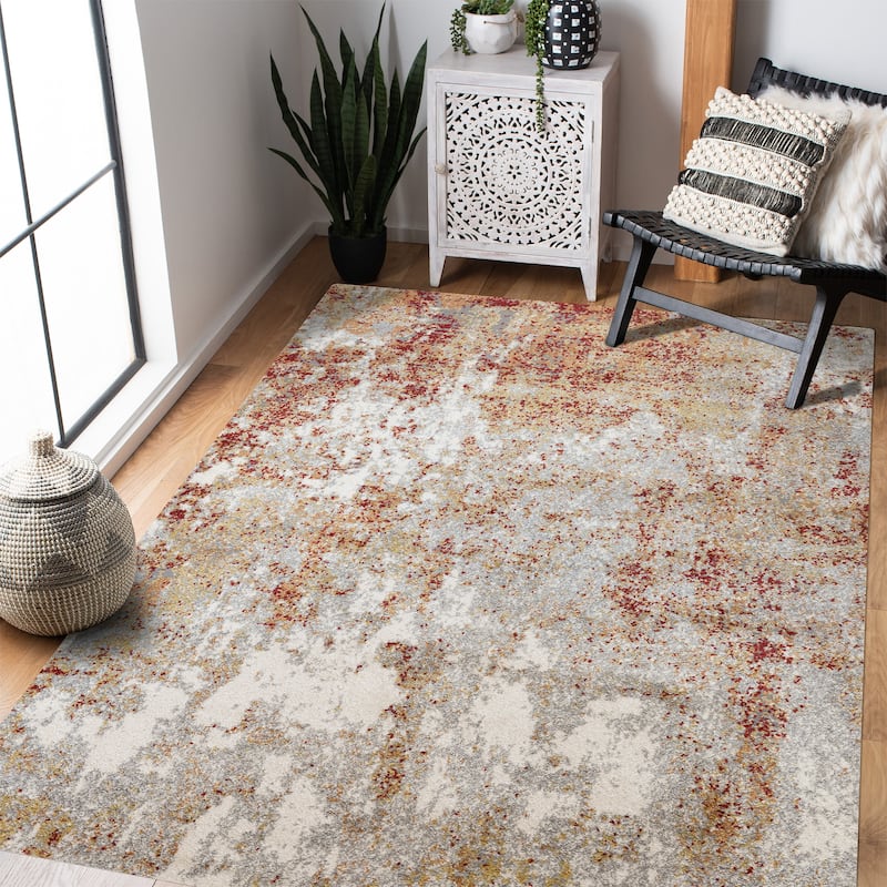 Yamanu Acy Abstract Polyester Area Rug - 5'3" x 7'3" - Red/Cream