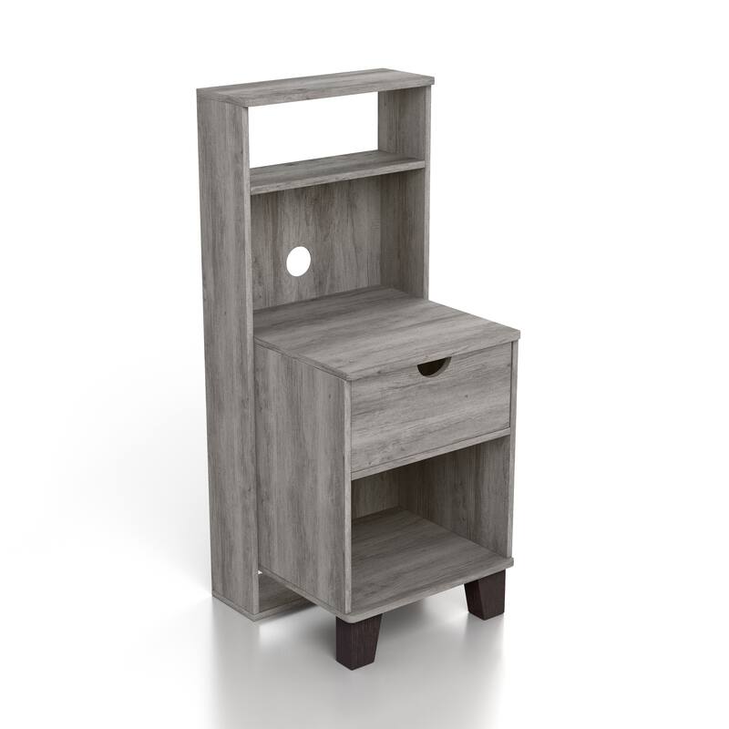 DH BASIC Transitional Compact 3-Shelf Single-Drawer Nightstand by Denhour