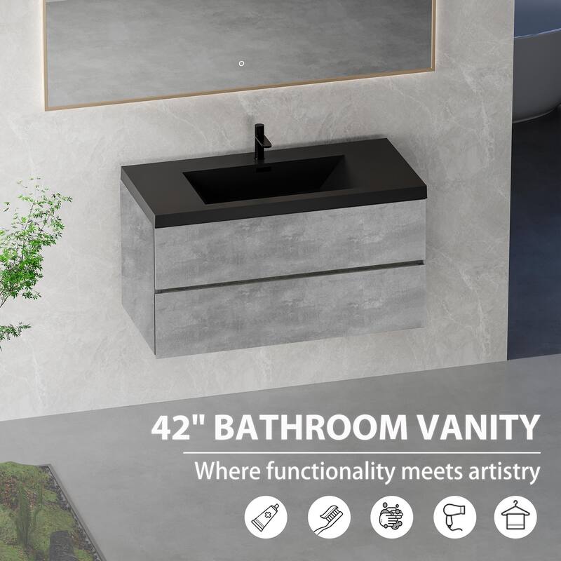 GDFStudio - Carter Floating Bathroom Vanity with Quartz Sand Countertop & Soft-Close Drawers