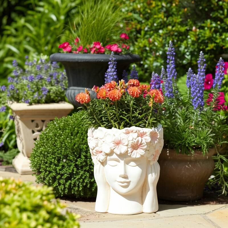 Unique Bust Style Resin Planter or Flower Pot with Crown Detail