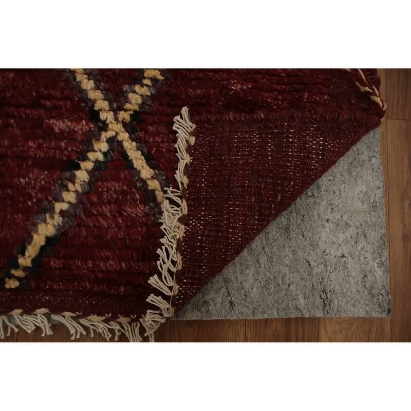 Hand Knotted Oriental 100% Wool Carpet Modern Tribal Red Moroccan Area Rug - 9' 9'' X 7' 0''